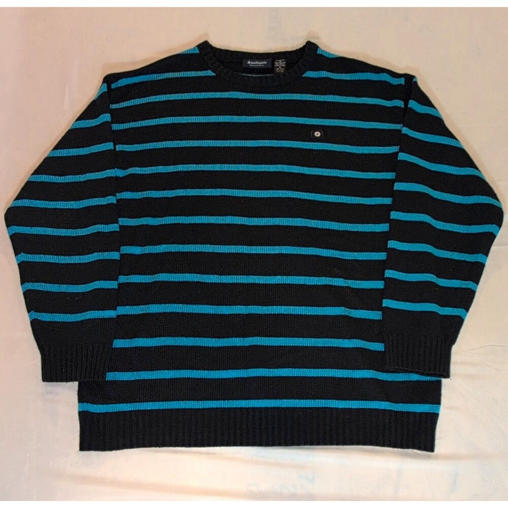 Southpole Mens Sweater XL Black/Blue Striped Crewneck Knit Acrylic Pullover